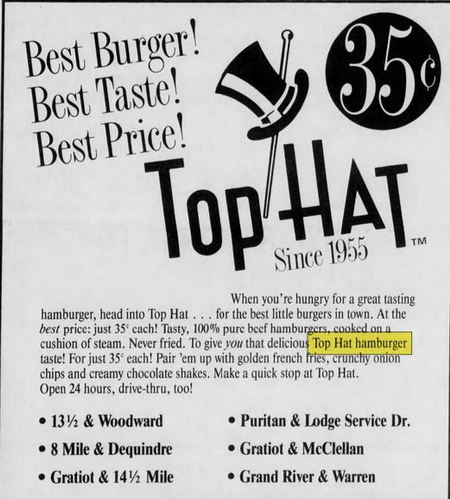 Top Hat Hamburgers - Feb 1988 Ad